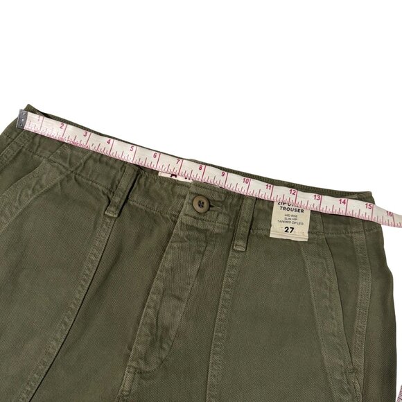 Amo Zip Utility Trouser Mid Rise Slim Fit Tapered Leg Size 27 Sage Green Cotton - Picture 12 of 16